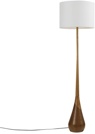 Globe Electric Novogratz x Globe Harrington 65 Floor Lamp, 2-Tone Faux Wood Base, White Fabric Shade, Socket Rotary Switch 67225
