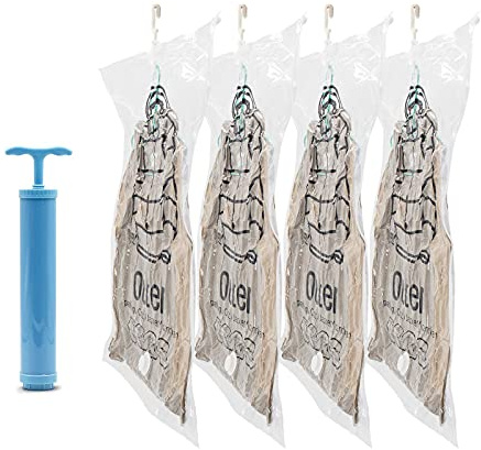 SGerste Vacuum Bags for Clothes 4 PCS Hanging Vacuum Storage Bag Space-saving Vacuum Storage Bag Reusable Vacuum Storage Bag for Dresses, Coats, Down Jackets and Other Clothes (Mx2pcs Lx2pcs) (M*4PCS)
