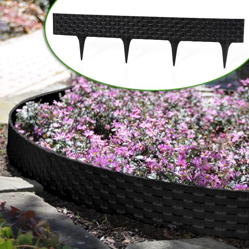 GardenPlast® RattanPalisade - Rasenkante Gartenpalisade Palisade Beetumrandung RattanOptik - 8m, Schwarz