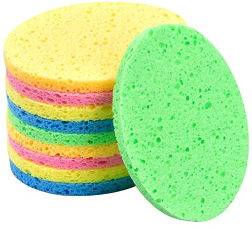 Lot de 10 éponges de nettoyage du visage en cellulose naturelle - 5 couleurs - Ovales
