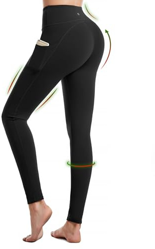 CAMBIVO Leggings dam hög midja med mobiltelefonficka, sportleggings dam långa, sportbyxor yogabyxor tights ogenomskinliga, svart, S