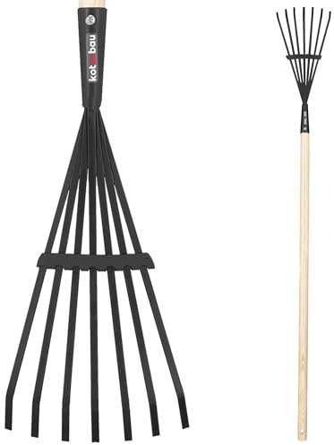 KOTARBAU® Rastrillo de Acero Resistente, Rastrillo de Hojas, Rastrillo de Abanico Estrecho, Rastrillo de jardín, con Mango de Madera, Rastrillo Triangular, Rastrillo para césped, Escoba de Tierra
