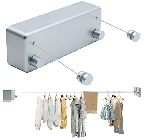 MUALROUS Double Corde à Linge Rétractable Ligne de Lavage Extensible Ligne de Lavage Réglable Imperméable à l’Eau Ligne à Linge Murale pour Une Utilisation Intérieure Jusqu’à 4,2 m de Ligne De Lavage