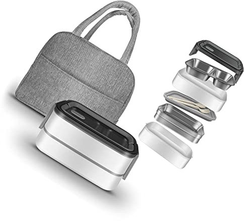 CHAMEEN Contenitore Portamerenda Porta Cibo Termico per il Pranzo per Bambini, Adulti, Ermetico, con 2 Scomparti e Borsa Isolata, Senza BPA e per Alimenti