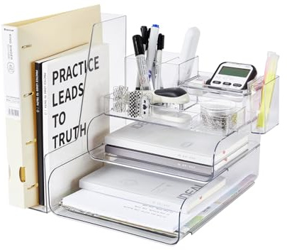 HKeeper Vassoio porta lettere con porta documenti, accessori da scrivania a 3 livelli e organizer da scrivania per spazio di lavoro, con 1 portapenne, per forniture per ufficio