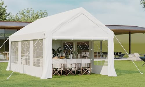 JUMMICO Partyzelt 3x6 m Stahlrahmen,Pavilion Wasserdicht Stabil mit Großes Zelt aus PE-Gewebe 4 Windfesten Seilen, Gartenpavillon für Partei im Freien mit Seitenwänden 560 g/m² und UV 50+,Weiß