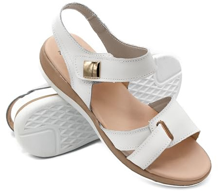 Zerimar Sandalias Mujer Verano de Piel Natural - Sandalias Mujer Cómodas con Suela de Goma Antideslizante - Cierre Ajustable- Color Blanco - Talla 39