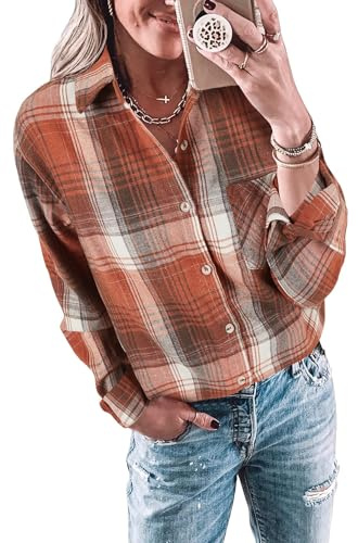 Imily Bela Chemisier à Carreaux pour Femme - Chemisier Long décontracté à Manches Longues - Chemise en Flanelle - Chemise à Carreaux - Boutons - Manches Longues, XXL