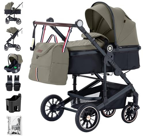 Daliya® NEOMOVE 3in1 Kinderwagen, Buggy & i-Size Babyschale | Alu-Rahmen | Reisekinderwagen & Sportwagen | Großer Einkaufskorb | Stadt & Gelände (Schwarz-Braun)