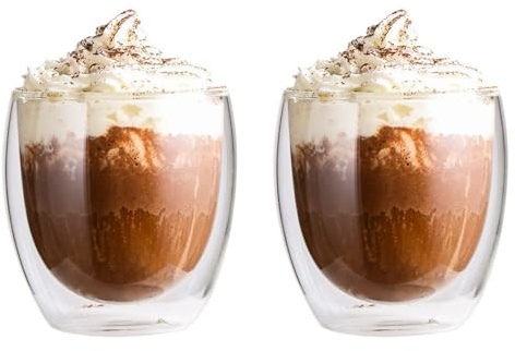 LENAOBEN Latte Macchiato Doppelwandige Espresso-Gläser, (2er Set) - 8 Unzen 250ml, Mokkatassen, Thermo-Gläser mit Schwebe-Effekt für Espressomaschine, Latte, Getränke, Tee, Cappuccino (250ml)