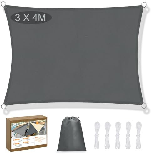 Toile Ombrage Exterieur 3x4m avec œillets, Toile Ombrage Exterieur, Voile D'ombrage Rectangulaire Protection UV 95%, Convient pour Cour, Terrasse, Jardin, Piscine, Camping