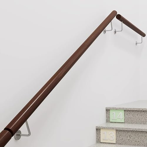 Rail mural en bois robuste pour escaliers - Kit complet pour personnes âgées/enfants - 1,8 m - Couleur noyer