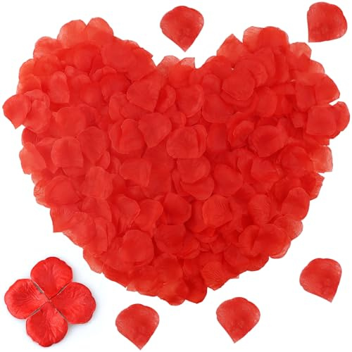 2000 Pezzi Petali di Rosa Rossi, Petali di Rosa Artificiali, Petali di Rosa finti, per Matrimonio, Fidanzamento, Proposta di Matrimonio, Compleanno, Atmosfera Romantica