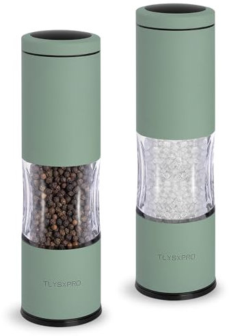 TLYSXPRO Salz und Pfeffermühle Set mit einstellbarer Körnung | Manuelle Pfeffermühle mit nachfüllbarem Design | Keramikkern | Küchen-Essential (2 Stück, Salbeigrün)