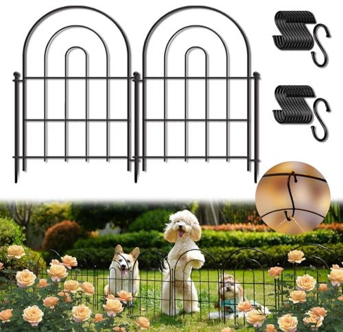 PETFORT Garden Fence Panels, 17 in (High) x 20 ft (Long) Flower Bed Fencing for Small Animal Barrier, 19 Pcs Metal Decorative Fences Border with Hooks