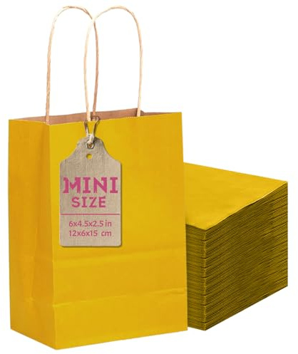 Gcardist 24 mini sacchetti regalo giallo brillante con manici 6x4,5x2,5 piccoli sacchetti per feste in carta kraft (12x6x15cm, dimensione mini)