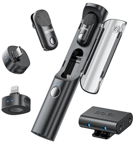 BOYA Magic Microphone Wireless(Stand not included), Clip On, Handheld, Desk, On-camera Microphone for iPhone, Mini Lavalier Mic with USB-C/Lighting/3.5mm Jack Plug, Lapel Mic for Streaming, Vlogging