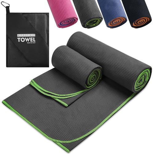 2er Set Mikrofaser Handtuch Sport & Fitness –180x90cm+100x50cm, Badetuch Groß, Sporthandtuch Fitness & Strandtuch Mikrofaser Herren, Saugfähig, Kompakt, Leicht Für Sauna, Reisen, Camping Und Schwimmen