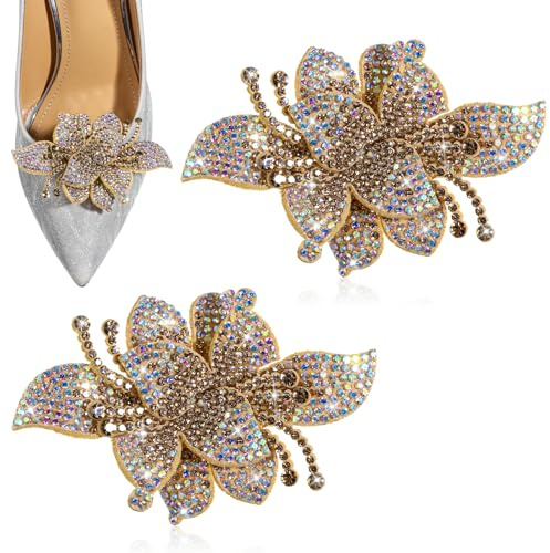 Yuomeaz 2 PCS Shoe Clips for Women Decorative, Gold Rhinestone Shoe Clips, Detachable Shoes Jewelry Clip for Bridal Wedding Party, High Women Heels Accessories