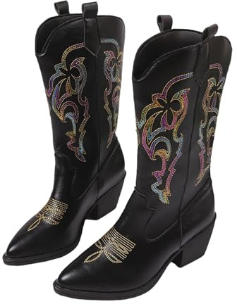 HOOUDO Botas Moto,Botas Mujer Motorista Elegantes Cómoda Empeine Botines Mujers Media Botines Mujers Invierno en Piel Chunkyrayan Casual o de Fiesta