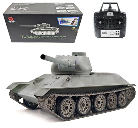 RZARDFLAMR Modello di carro armato radiocomandato sovietico T-34/85 in scala 1/16 2.4G con suono ed effetto fumo, funzione di tiro del sistema di battaglia a infrarossi (versione RTR/Pro)