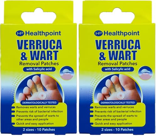 Healthpoint Verruca and Wart Removal Patches, 10 Patches in 2 Sizes, Dermatologically Tested, Prevents Risk of Bacterial Infection, for Hands and Feet, Prevents The Spread of Warts (Pack of 2)