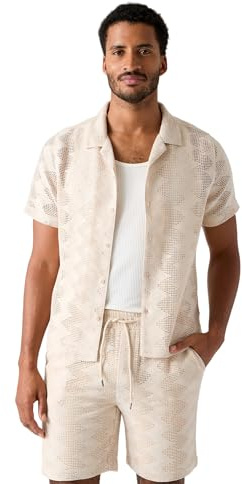 Guess Camisa de punto de celosía para hombre, Roble claro, X-Large