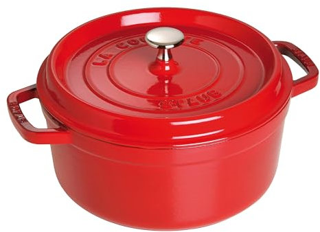 STAUB Gusseisen Bräter/Cocotte, Rund 18 cm, 1,7 L, Aromaregen Funktion für optimale Befeuchtung, Für alle Herdarten inkl. Induktion & Backofen, Kirschrot