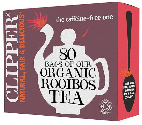 Clipper Organic Redbush Tea | 80 Pure Caffeine Free Rooibos Tea for Home or Office | Eco-Conscious Herbal Teabags | Natural, Unbleached, Compostable, Plant-Based & Biodegradable Teabags