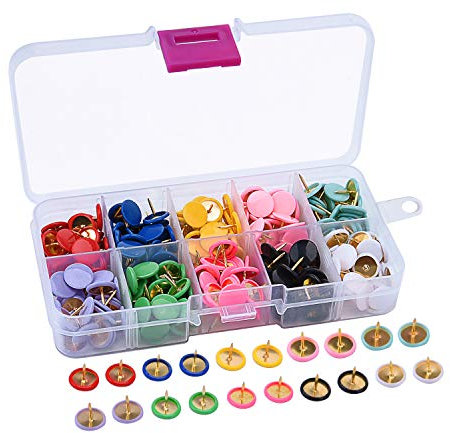 Sunmns 300 Stück Reißzwecken, farbige Stecknadeln, runder Kopf, Stahlspitzen, 9 mm, 10 Farben