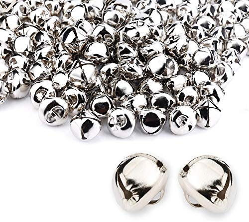 Augshy 120 Pcs Christmas Jingle Bells, 25mm Silver Craft Jingle Sleigh Bells for Christmas Festival Home Decoration
