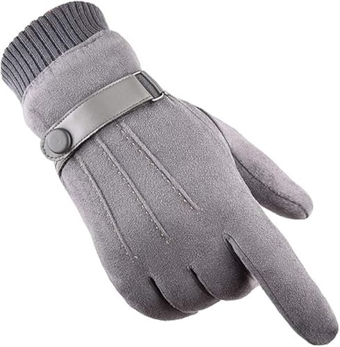 Global Park Herren Winter Handschuhe Wildleder Dick Warm Vlies Winddicht Kälteschutz Sanft Thermal Fäustlinge Anti-Rutsch Touchscreen für Outdoor Camping Fahren Gehen Wande (grau)