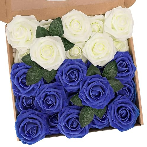 N&T NIETING Fiori Artificiali, Rosa Artificiali 25 Pezzi Schiuma Teste di Rose Finte Aspetto Reale con Foglia e Gambo Regolabile per DIY Matrimoni Mazzi Nuziale Festa Casa Stanza Decorazioni ()