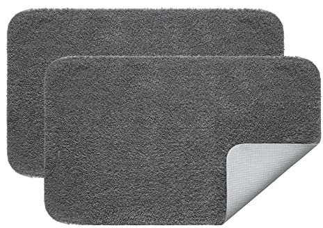 MIULEE Teppich Badgarnitur 2 Teilig Badematte Badezimmerteppich Badvorleger rutschfest Waschbar Bettvorleger Badteppich Saugfähige Duschvorleger Fussmatte für Wohnzimmer Badezimmer 40x60 cm Grau