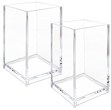Newkita 2 Pack Clear Acrylic Pencil Pen Holder Cup, Clear Makeup Brush Holder, Acrylic Cosmetic Brushes Storage