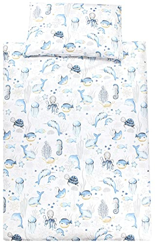 TupTam children's bedding set baby bedding duvet cover 100 x 135 120 x 90 pillowcase 40 x 60 boys girls 2-piece, Sea Creatures Blue, 120x90 cm