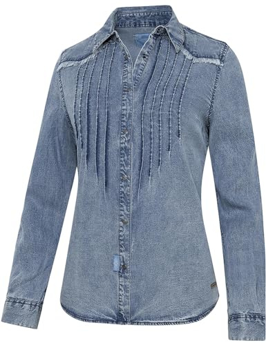 STARS & STRIPES Jeansblus & västerländsk blus blå – dam västerländska kläder västerländsk skjorta westernoutfit för kvinnor, blå, XL