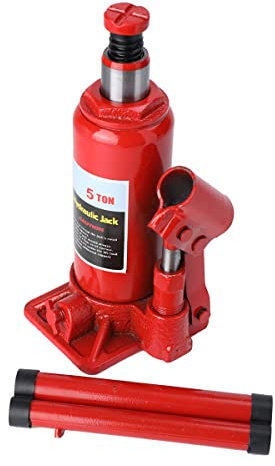 Lfhelper Hydraulischer Flaschen-Wagenheber 5T Hydraulikheber Stempelwagenheber Auto Jack für Autos Lastwagen Wohnwagen, Maximale Höhe 34 cm, Rot