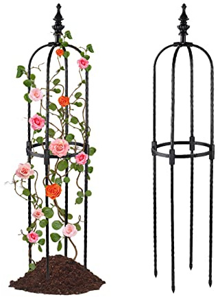 Tower Garden Obélisque Treillis, Support de Plantes Treillis de Plantes de Type U, Support de Plantes en Métal avec Revêtement PE, Tour de Plantes Légère Noire pour Plantes Grimpantes(120cm)