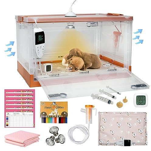SQUARECIRCLE Puppy Incubator with Nebulization Accessory, Pet Incubator with Mat and Lamp, Dog Incubator for Newborn Puppies & Kittens