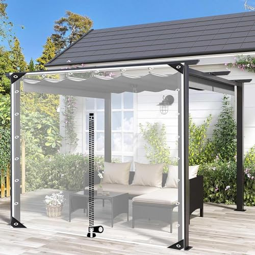 Waterproof Clear Pvc Tarp Curtains,Pergola Gazebo Porch Carport Garden Transparent Tarpaulin Side Panels,Weatherproof Tarpaulin With Grommets and Zips,Partition Curtains,L×H-3.3*2.5m(10.8*8.2ft)
