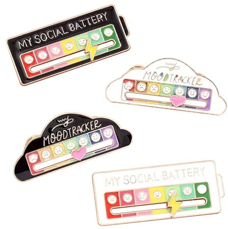 Lot de 4 broches de batterie sociale, broche amusante pour humeur sociale, broches décoratives coulissantes, broches de changement d'humeur sur 7 jours, insigne d'expression sociale, Métal