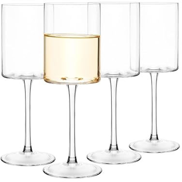 Duokirs Juego de 4 Copas de Vino de Cristal con Cuerpo cilíndrico, 400 ml
