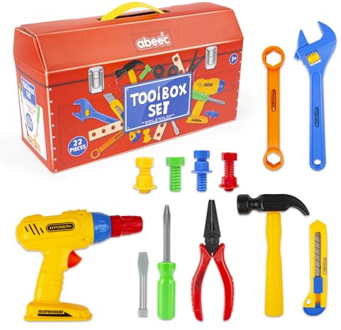 abeec Childs Tool Kit - 22 Pc Tool Set - Childrens Toys - Building Toys For Kids 3 And Above - Toddler Toys Kids Tool Kit With Play Drill Included - Construction Toys For 3 Year Olds