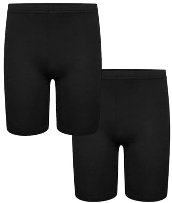 VEARZ® 2Pack Girls Kids Black Over-Knee Cotton Leggings Elastic Waist Stretch Cycling Shorts - Children Pe School Uniform Dance Gym Swim Running Shorts Age 13 Years, Black