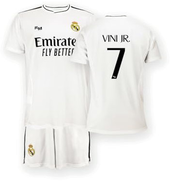 Real Madrid - Maillot et Pantalon Domicile Saison 24/25, Vini Jr., 14 Ans, Réplique Avec Licence Officielle