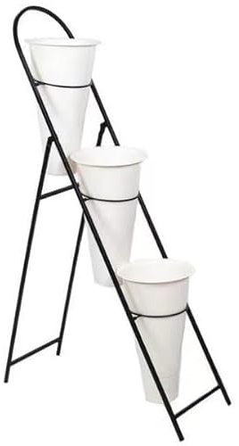 Flower Display Stand, Foldable Simple Flower Stand 3-layer, Flower Shop Flower Bucket Iron with 3 Plastic Buckets, Flower Shop Flower Stand