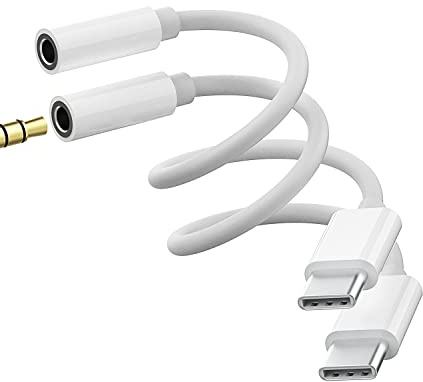 USB C a Jack 3.5mm Auriculares Adaptador Cable Aux (2 Pack) Para iPhone 15 Apple iPad Tipo Audio Auriculares Accesorios Adapter Compatible para Samsung Galaxy S24 Dongle Micrófono Toma Divisor TP