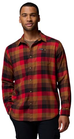 Columbia Mens Cornell Woods Flannel Long Sleeve Shirt, Tobacco Multi Buffalo Check, XX-Large