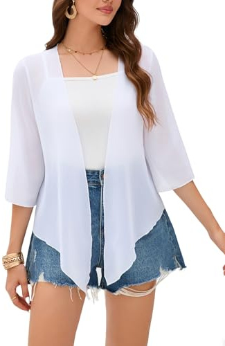 Dosieyeo Bolero dam festlig chiffongjacka 3/4 ärm lätt luftig sommar cardigan elegant axelväska för klänning